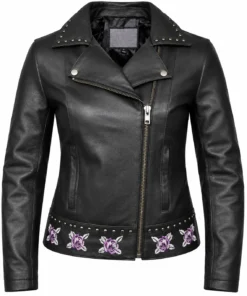 Ladies Biker Jacket with Purple Roses