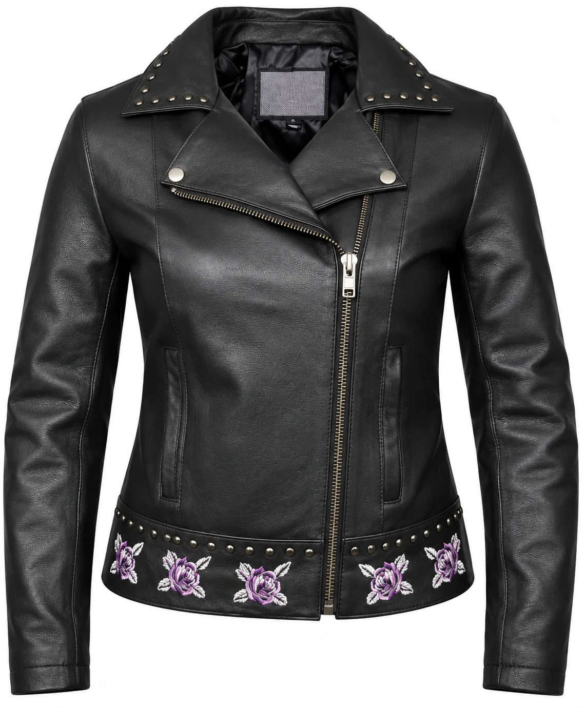 Ladies Biker Jacket with Purple Roses