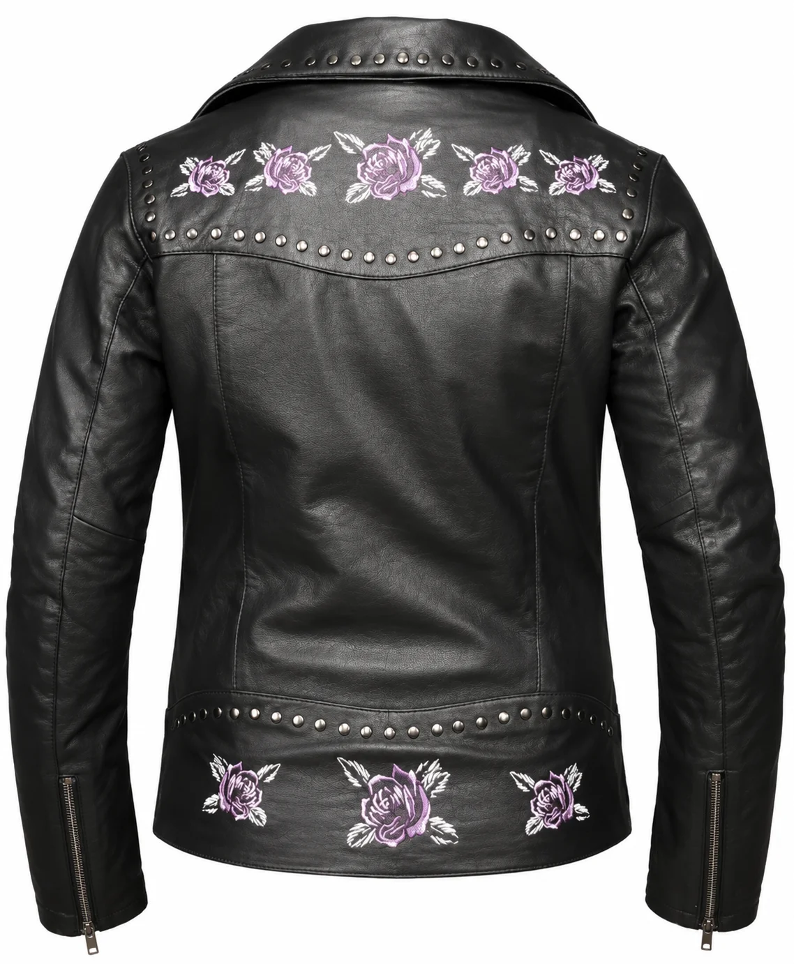 Ladies Biker Jacket with Purple Roses