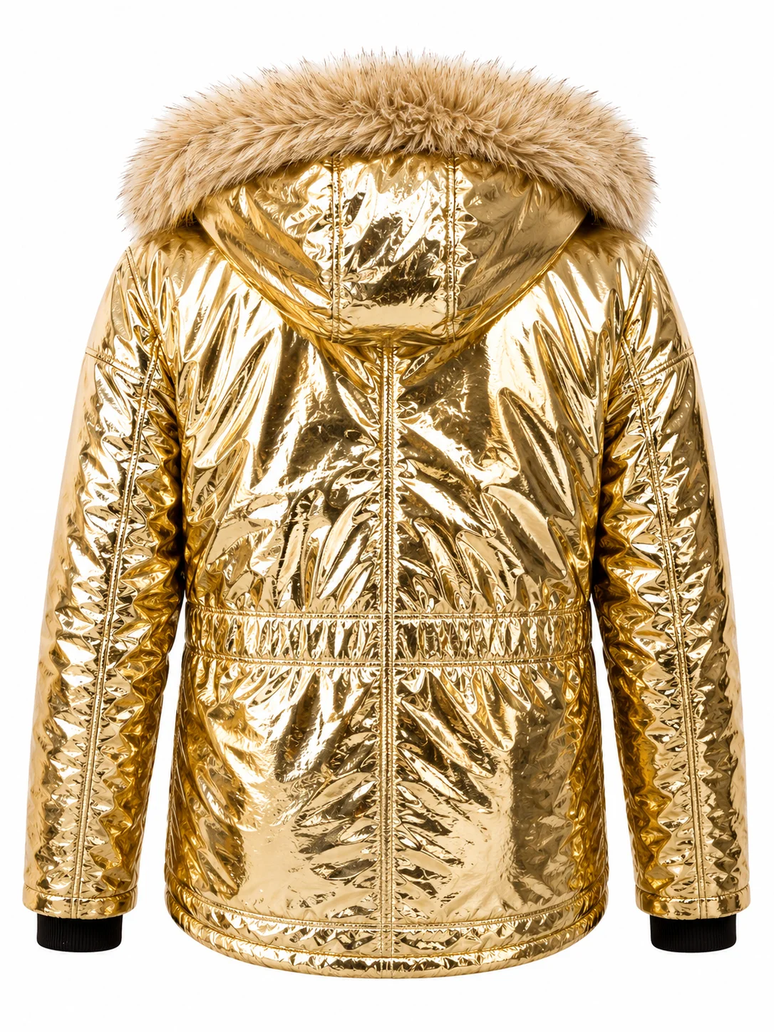 MLDH S19 David Bromstad Metallic Gold Hooded Fur Bomber Jacket