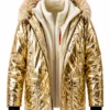 MLDH S19 David Bromstad Metallic Gold Hooded Fur Bomber Jacket