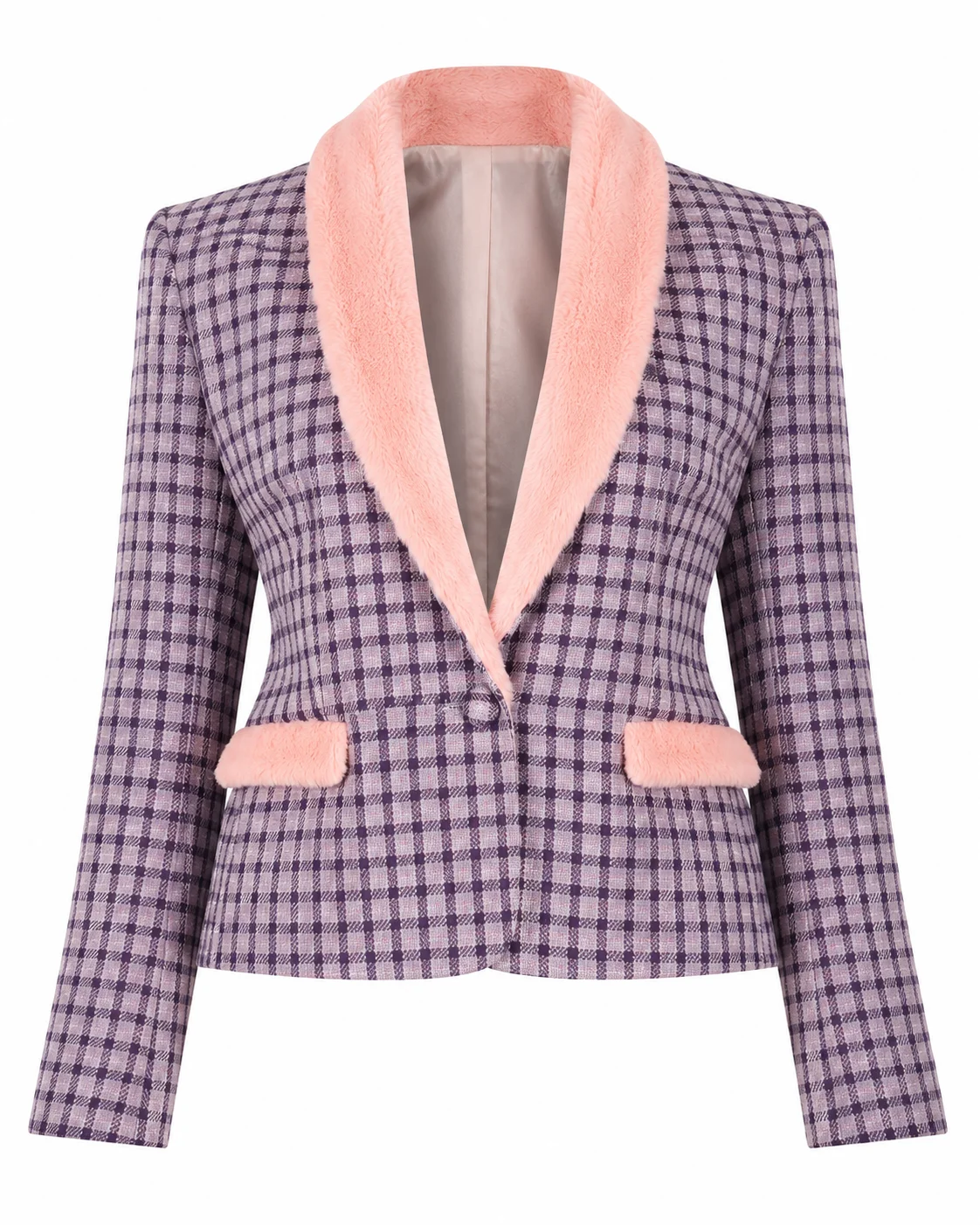 Next Gen NYC S2 Riley Burruss Fur Trim Cropped Check Jacket