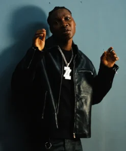 Nigerian Singer Zinoleesky Black Leather Jacket for Men