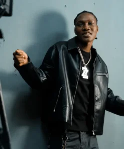 Nigerian Singer Zinoleesky Black Leather Jacket for Men