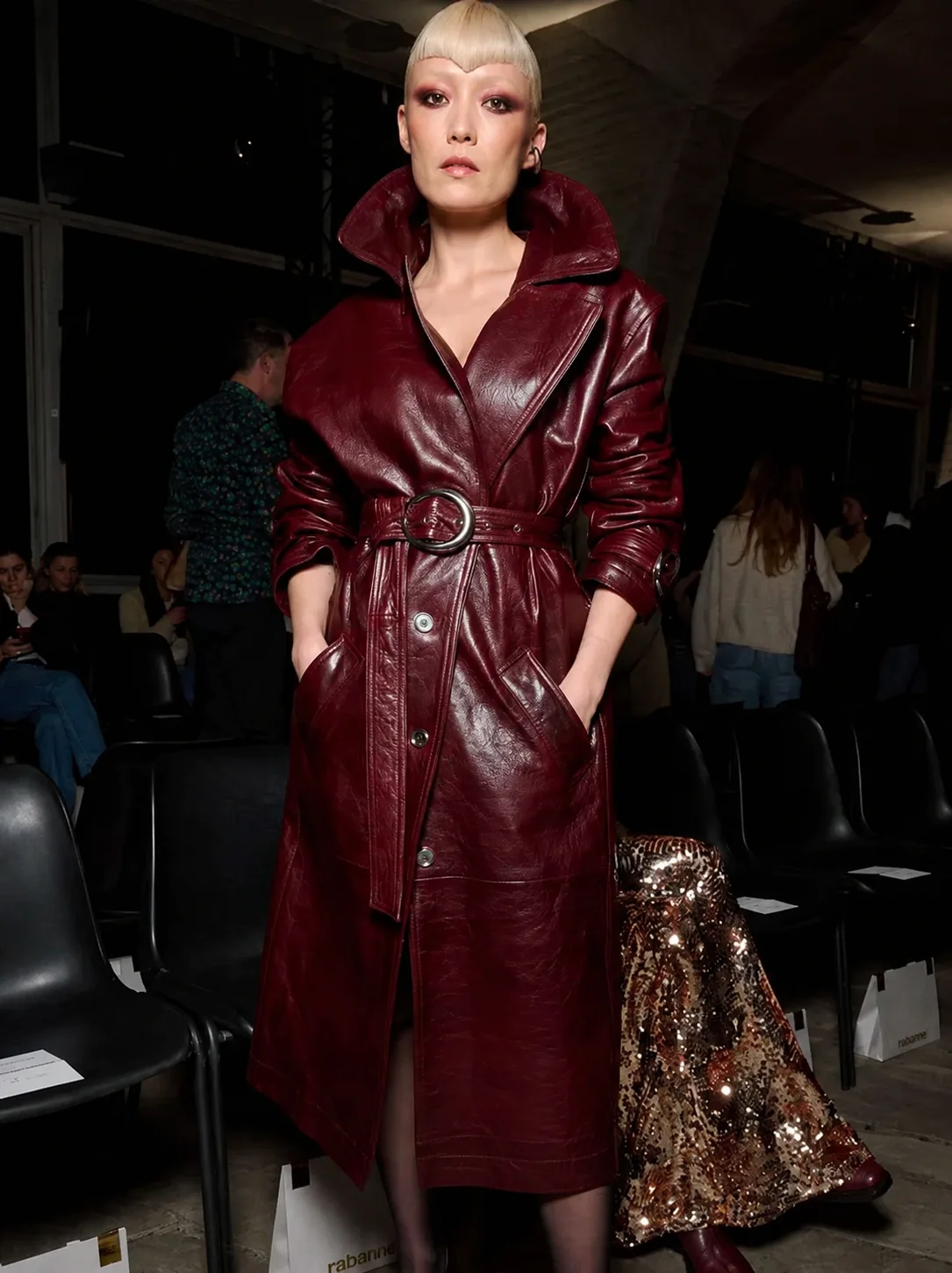 Pom Klementieff PFW 2026 Leather Trench Coat
