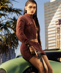 Protagonists Lucia Video Game Grand Theft Auto VI 2026 Maroon Denim Jacket For Women