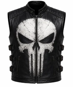 Punisher Inspired Black Leather Vest