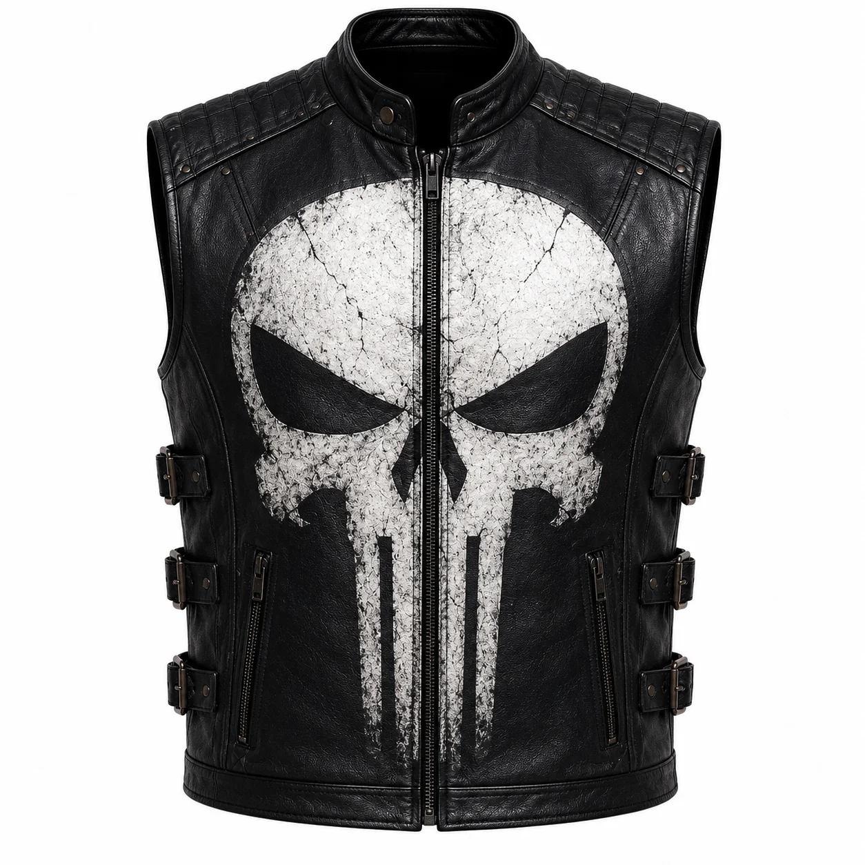 Punisher Inspired Black Leather Vest