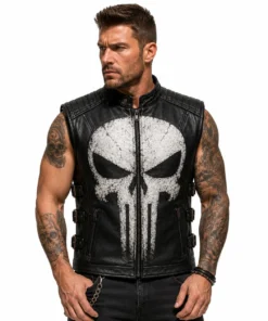 Punisher Inspired Black Leather Vest