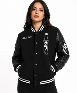 Scream Ghostface Butcher Knife Black Varsity Jacket