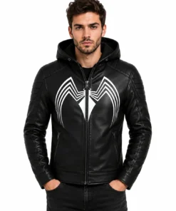 Spider Black Leather Hooded Jacket