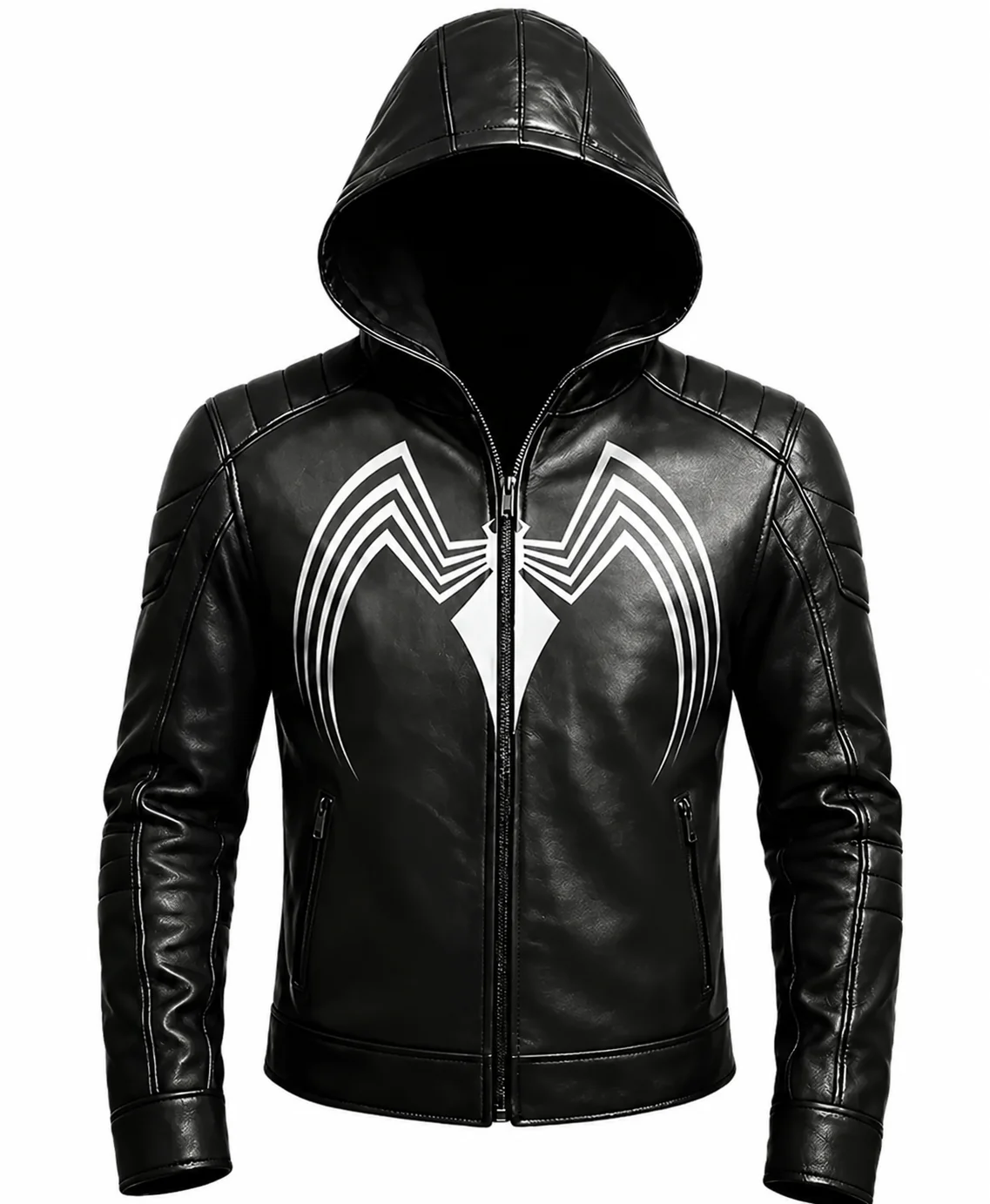Spider Black Leather Hooded Jacket