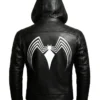 Spider Black Leather Hooded Jacket