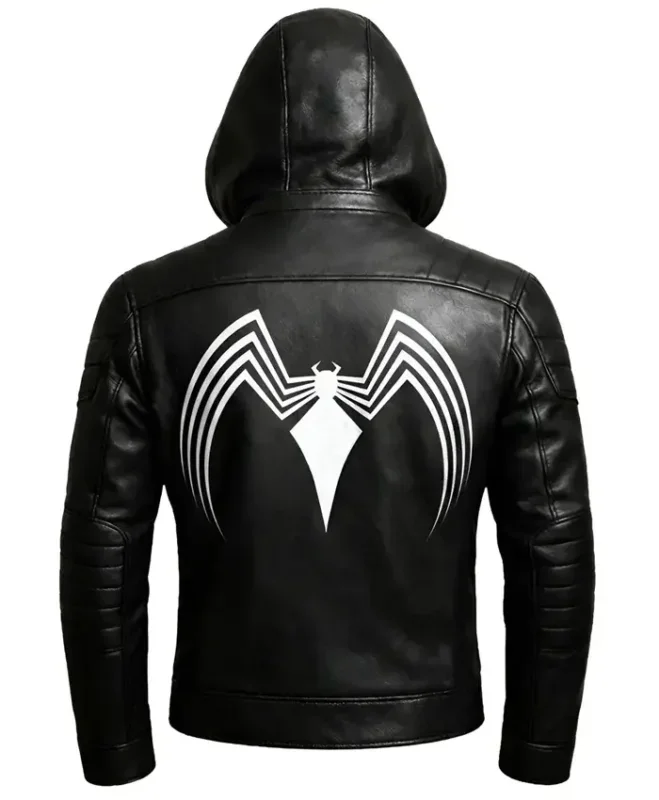 Spider Black Leather Hooded Jacket