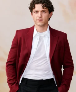 Spider-Man Brand New Day Press Tour Tom Holland Red Blazer