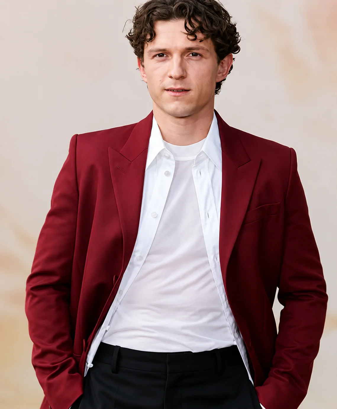 Spider-Man Brand New Day Press Tour Tom Holland Red Blazer