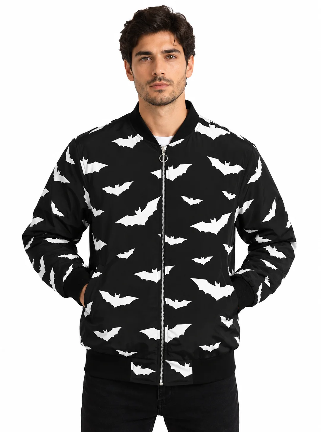 White Bats Black Bomber Jacket