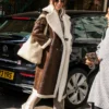 Michelle Keegan Brown Shearling Leather Coat