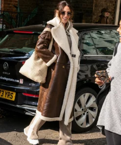 Michelle Keegan Brown Shearling Leather Coat