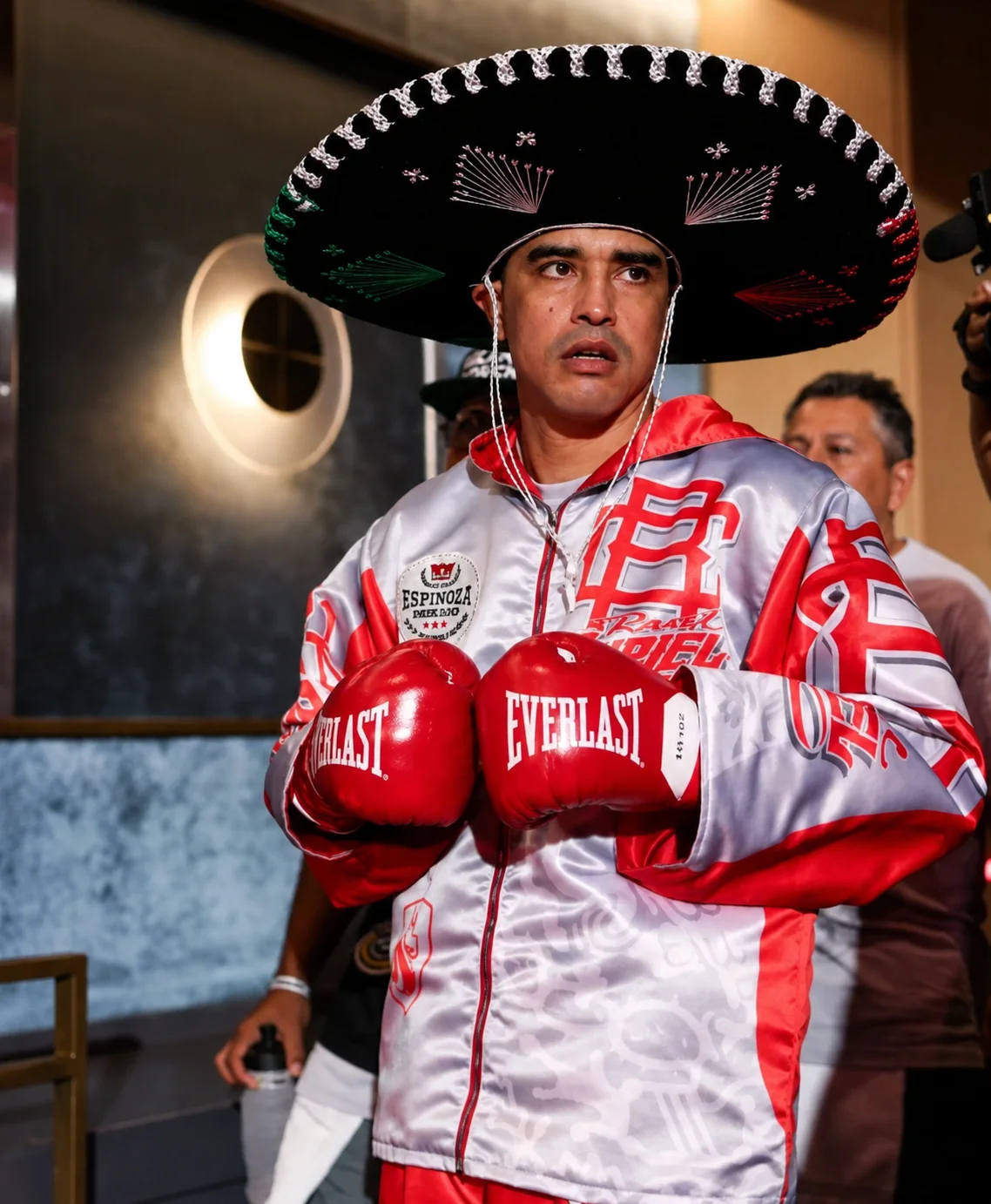 Raul Curiel White Satin Boxing Walkout Jacket